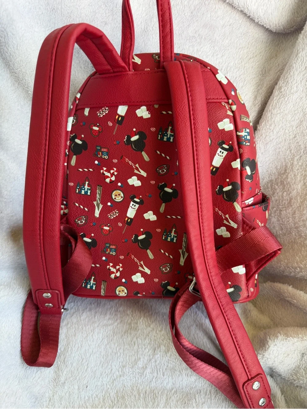 Loungefly Red Holiday Mini Backpack with Festive Character Print